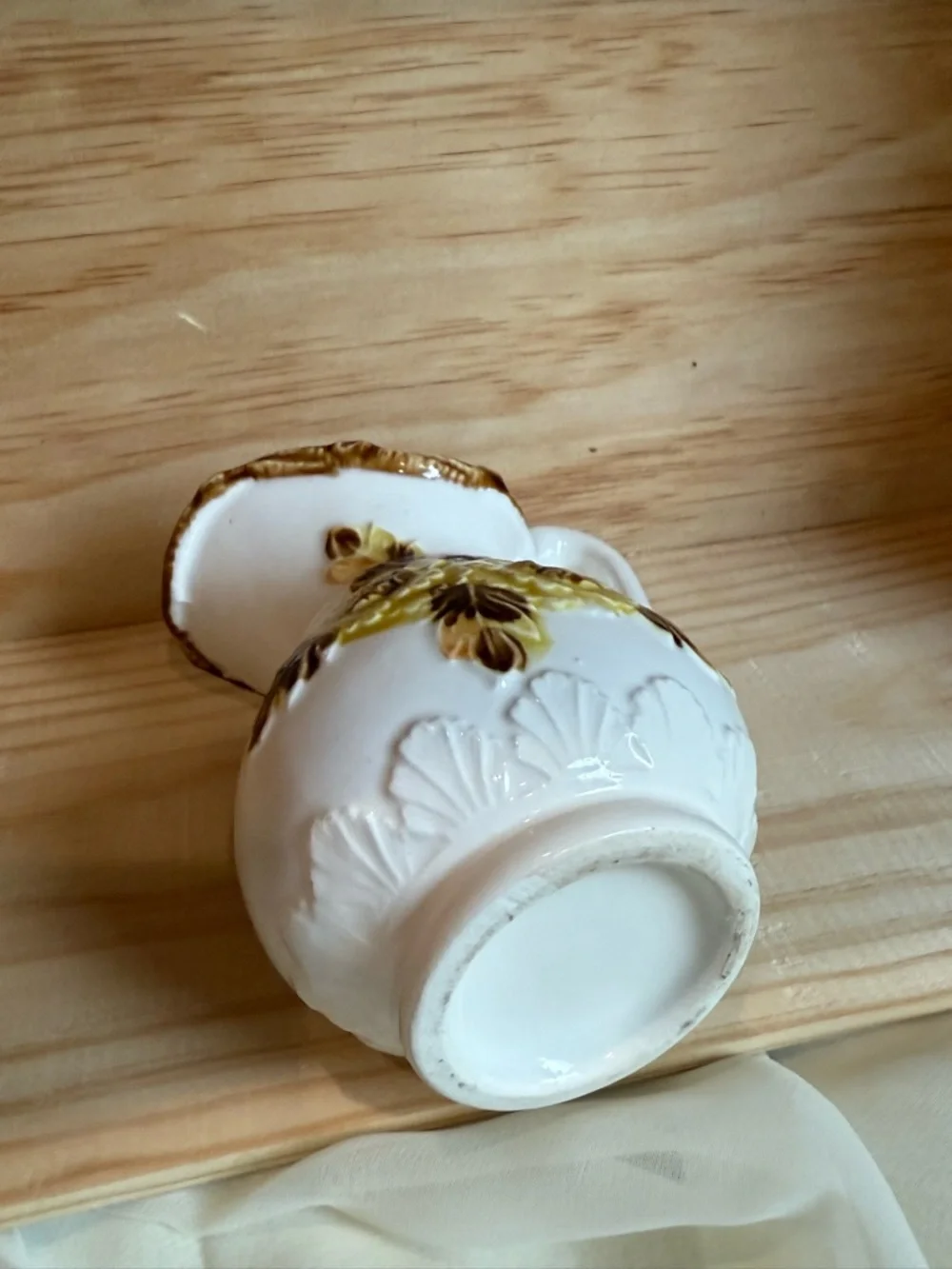 Vintage Ceramic Pitcher with Yellow Floral Relief made in Japan